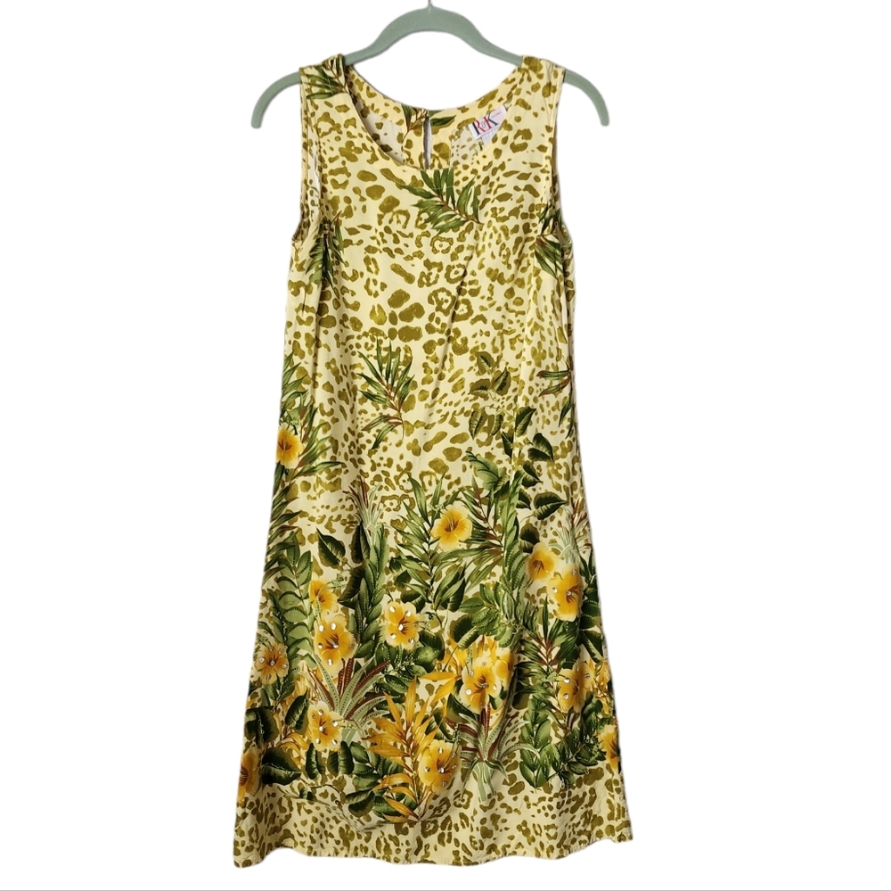 R&K ORIGINALS x VINTAGE 90s floral Hawaiian‎ beaded sequin dress 8